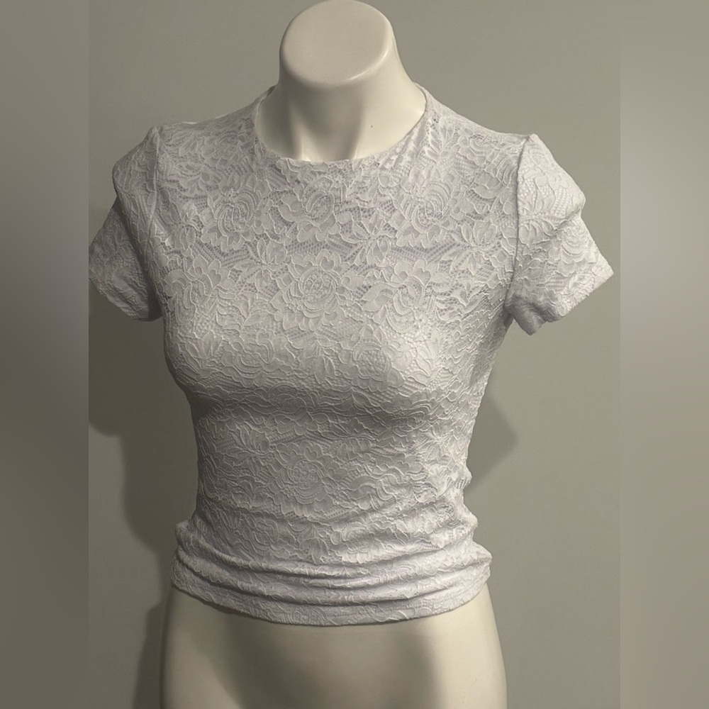 PinkMStyle Boutique White Lace Top NWT